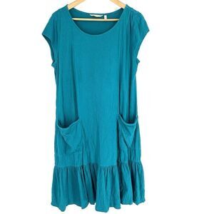 Soft Surroundings Dress Size XS Petite Green Fleur Midi Gauze Pockets Ruffle